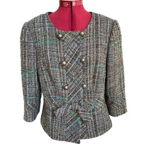 Trina Turk Women’s Size 12 Wool Blend Tweed Blazer Bow‎ Detail